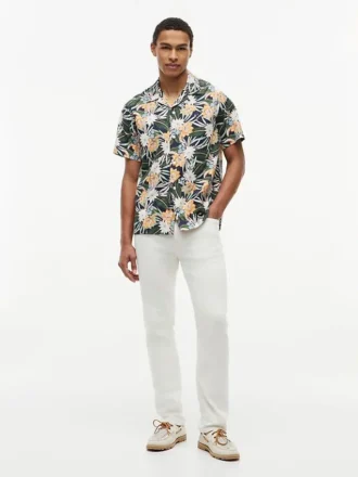 Chemise de camp à fleurs tropicales, coupe classique