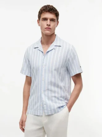 Chemise de camp rayée en mélange coton-lin