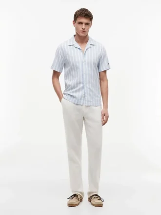 Chemise de camp rayée en mélange coton-lin