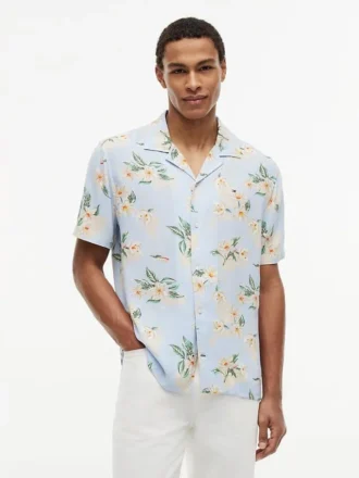 Chemise de camping à coupe classique en lin mélangé à imprimé floral