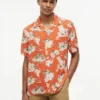 Chemise de camping à coupe classique en lin mélangé à imprimé floral Chemise de camping à coupe classique en lin mélangé à imprimé floral