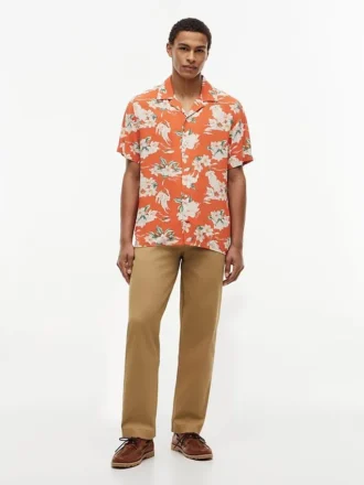 Chemise de camping à coupe classique en lin mélangé à imprimé floral