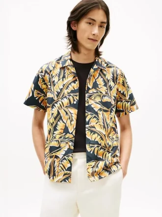 Chemise de camping imprimée feuilles de palmier au toucher papier