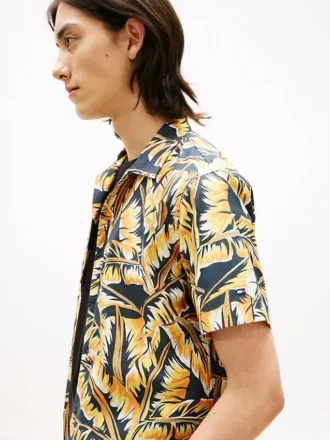 Chemise de camping imprimée feuilles de palmier au toucher papier