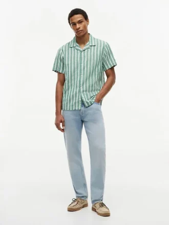 Chemise de camping rayée en mélange coton-lin