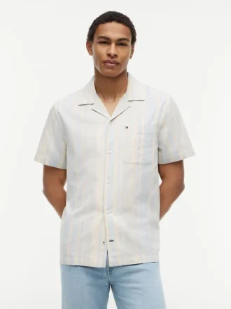 Chemise de camping à rayures en dobby, coupe classique