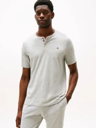 Chemise de nuit Henley en jersey suédé