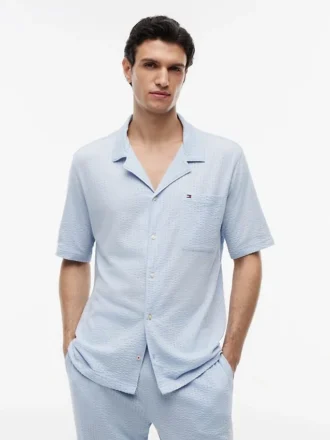 Chemise de nuit à manches courtes en seersucker