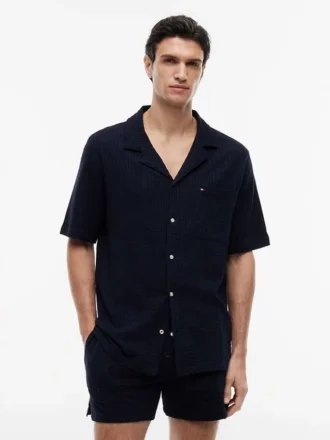 Chemise de nuit à manches courtes en seersucker