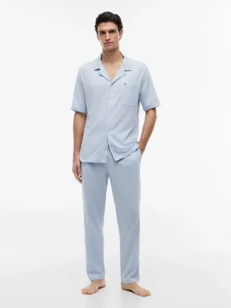 Chemise de nuit à manches courtes en seersucker