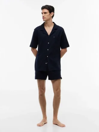 Chemise de nuit à manches courtes en seersucker