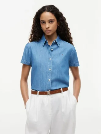 Chemise en chambray à manches bouffantes