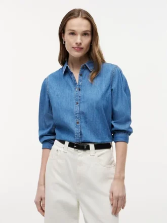 Chemise en chambray à manches bouffantes