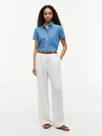 Chemise en chambray à manches bouffantes