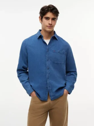 Chemise en denim gaufré teint à l&rsquo;indigo