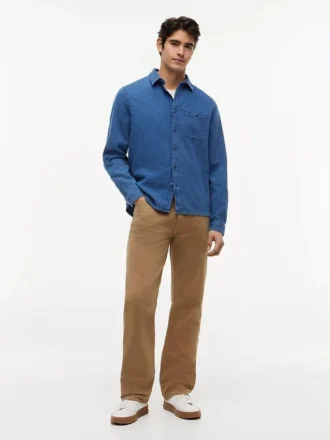 Chemise en denim gaufré teint à l&rsquo;indigo