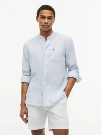 Chemise en lin à col bandeau, coupe classique