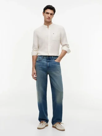 Chemise en lin à col bandeau, coupe classique