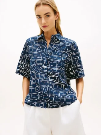 Chemise en lin à manches courtes