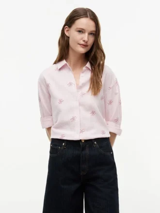 Chemise en lin mélangé avec monogramme sur toute la surface