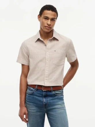 Chemise en lin mélangé à carreaux Glen, coupe classique