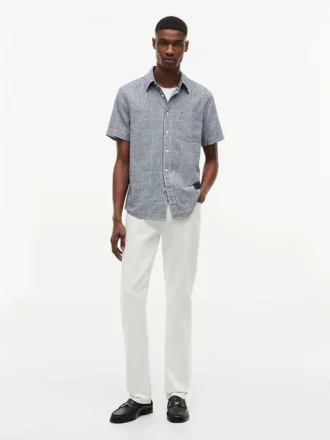 Chemise en lin mélangé à carreaux Glen, coupe classique