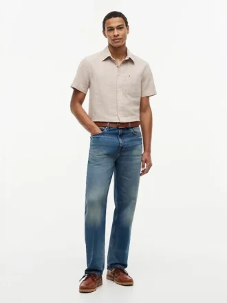 Chemise en lin mélangé à carreaux Glen, coupe classique