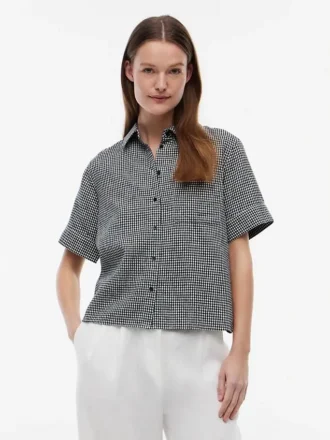 Chemise en lin mélangé à carreaux vichy