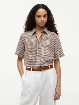 Chemise en lin mélangé à carreaux vichy