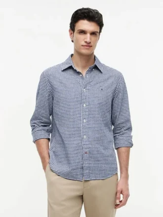 Chemise en lin mélangé à carreaux vichy, coupe classique