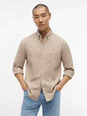 Chemise en lin mélangé à carreaux vichy, coupe classique