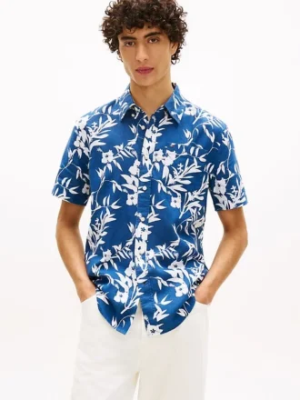 Chemise en lin mélangé à imprimé tropical