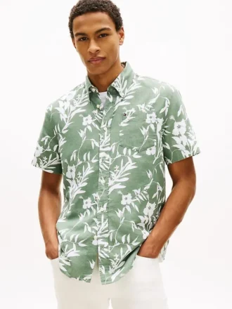 Chemise en lin mélangé à imprimé tropical