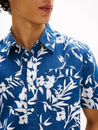 Chemise en lin mélangé à imprimé tropical