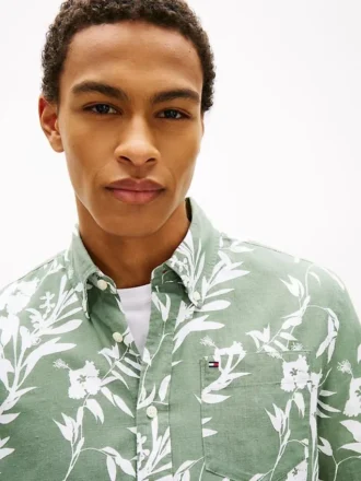 Chemise en lin mélangé à imprimé tropical