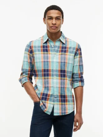 Chemise en lin mélangé Madras, coupe classique