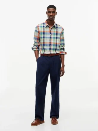 Chemise en lin mélangé Madras, coupe classique