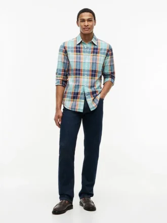 Chemise en lin mélangé Madras, coupe classique