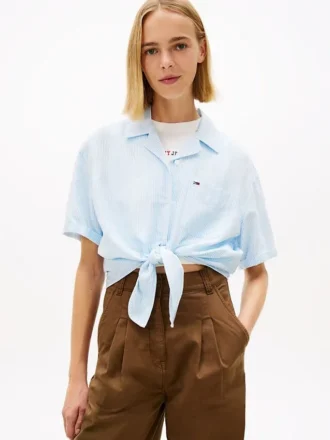 Chemise en lin mélangé à nouer sur le devant Tommy Jeans