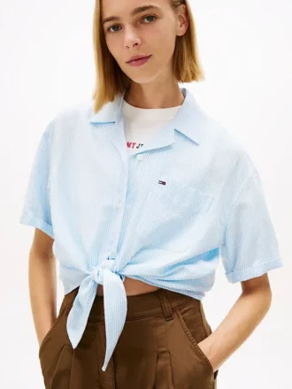 Chemise en lin mélangé à nouer sur le devant Tommy Jeans