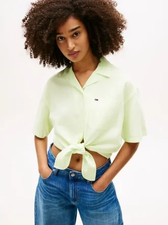 Chemise en lin mélangé à nouer sur le devant Tommy Jeans