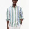 Chemise en lin mélangé à rayures larges Chemise en lin mélangé à rayures larges