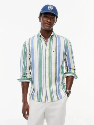 Chemise en lin mélangé à rayures larges