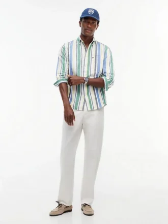 Chemise en lin mélangé à rayures larges