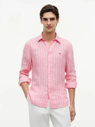Chemise en lin rayée à coupe classique Chemise en lin rayée à coupe classique