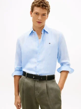 Chemise en lin à rayures, coupe classique