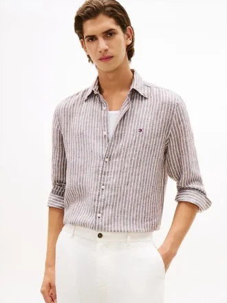 Chemise en lin à rayures, coupe classique