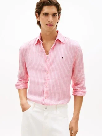 Chemise en lin à rayures, coupe classique