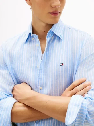 Chemise en lin à rayures, coupe classique