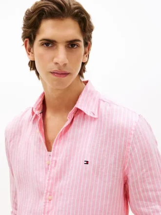 Chemise en lin à rayures, coupe classique